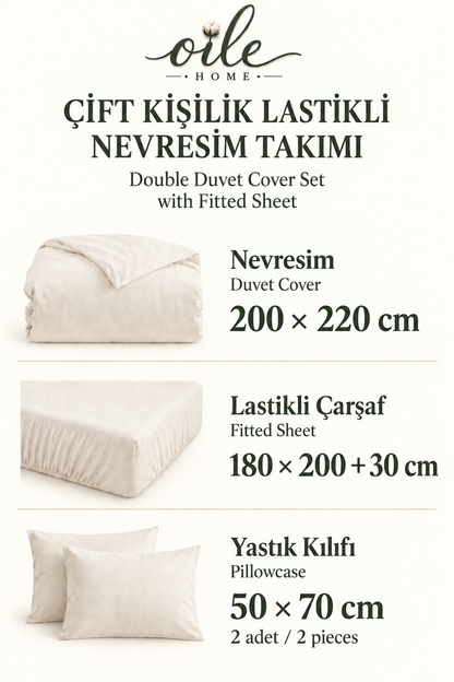 Flower Çift Kişilik %100 Pamuk Lastikli Çarşaflı Nevresim Takımı