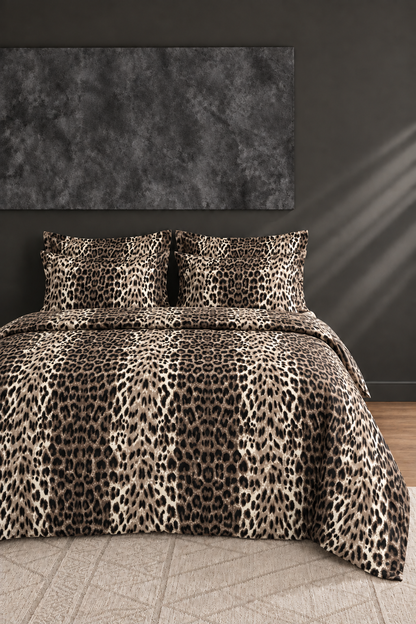 Oile Home Leopar Pamuk Lastikli Çarşaflı Nevresim Takımı leopar